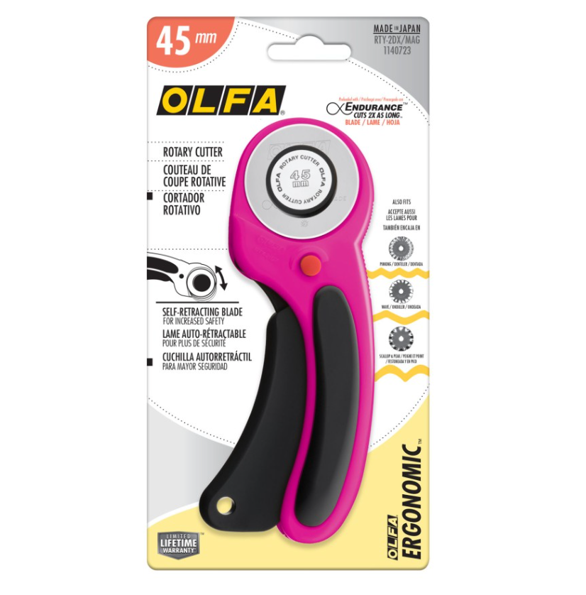 Olfa Rotary Cutter - Ergonomic Rotary Cutter - 45mm - Magenta